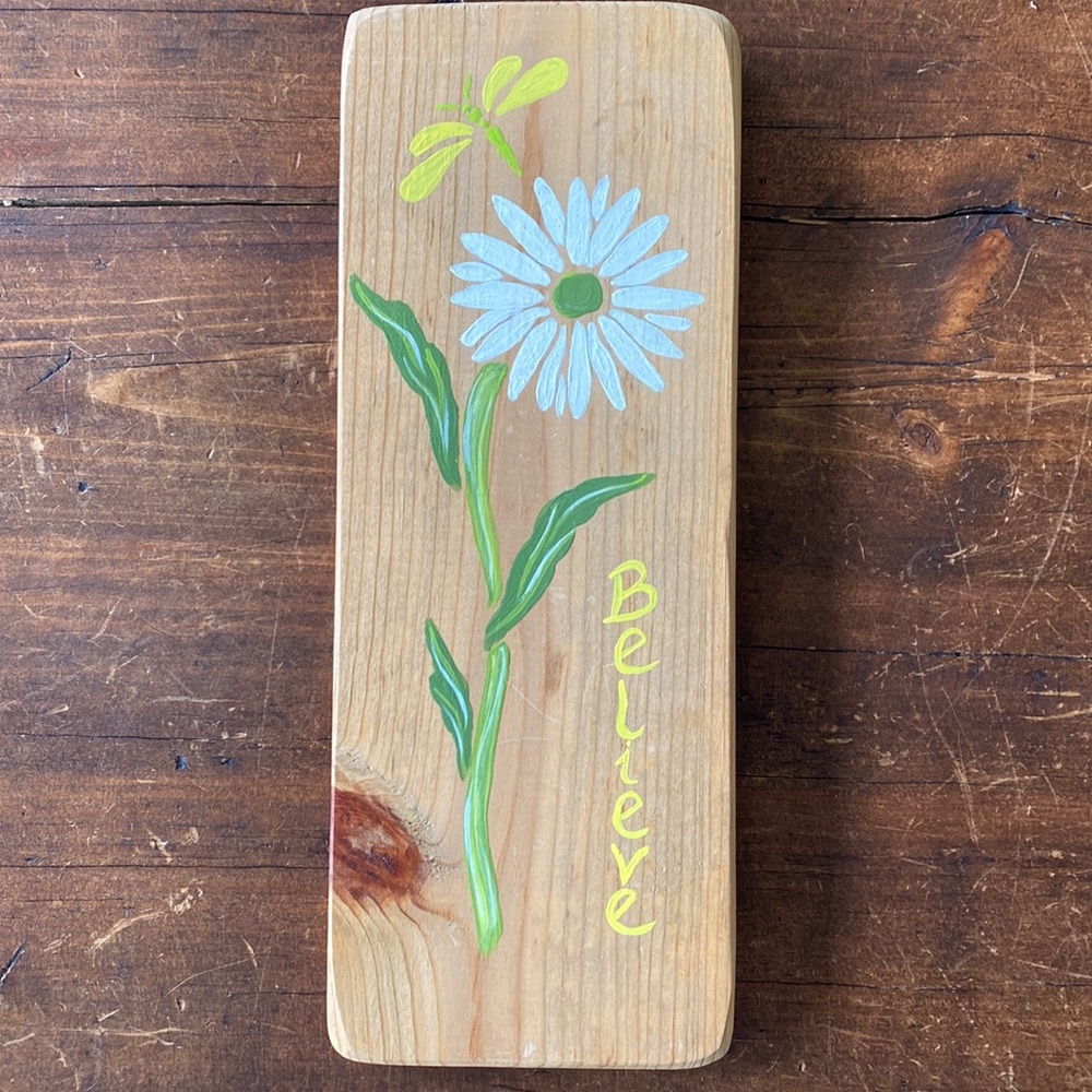 Vintage “Believe” Handpainted Sign with Daisy